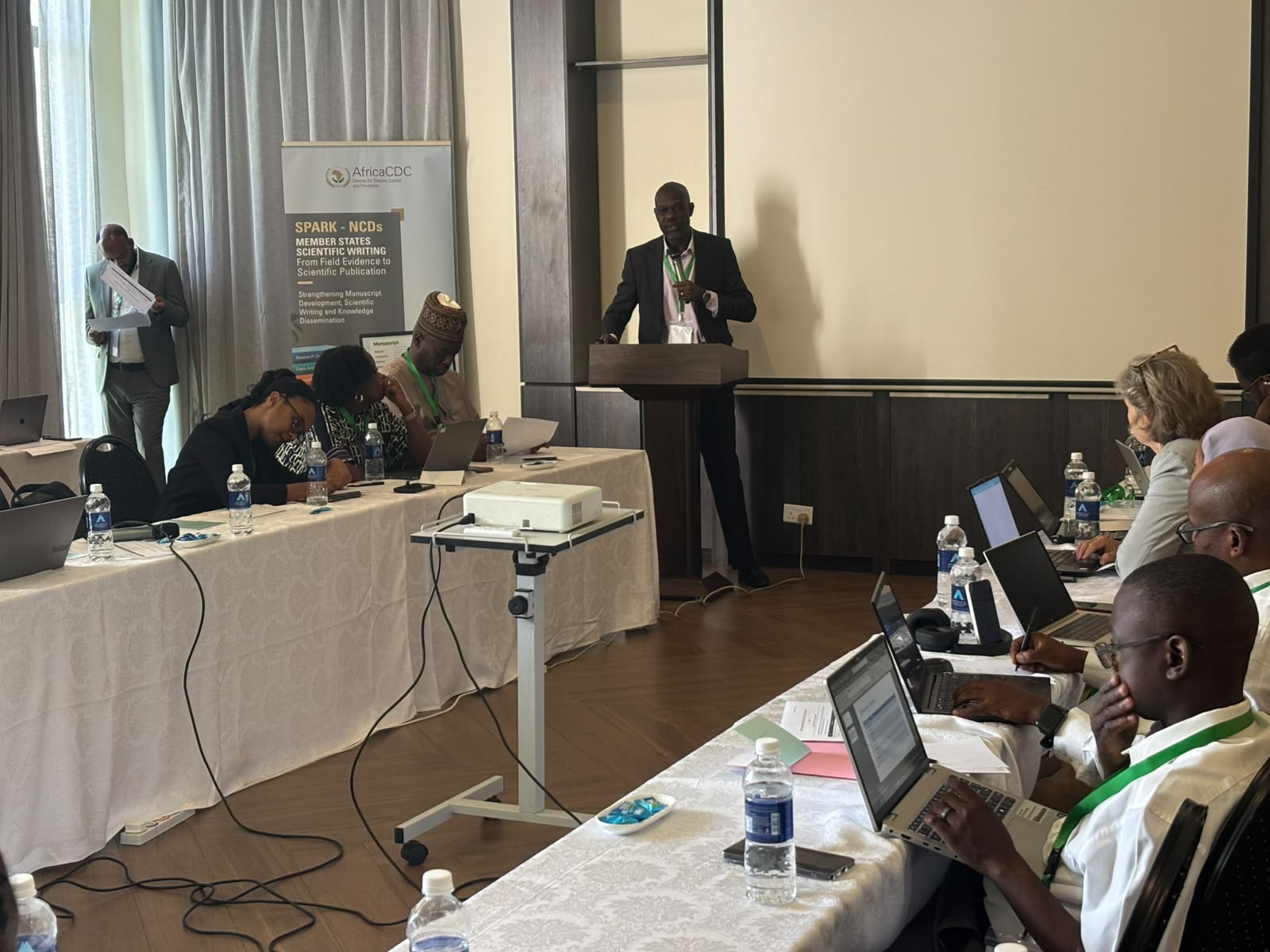 APHF CEO, Dr. Talisuna giving opening remarks during an NCD scientific writing workshop in Lusaka, Zambia.